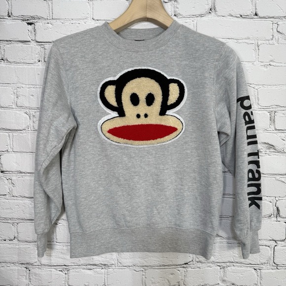 Paul Frank Sweatshirt Juniors XS Julius Monkey Patch Gray Crewneck Graphic‎ LS - Picture 1 of 16